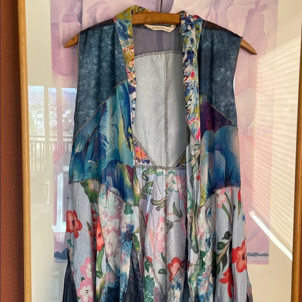 Soft Surroundings Floral Patchwork Print Sleeveless Flowy Lightweight Duster, OS - Picture 3 of 7